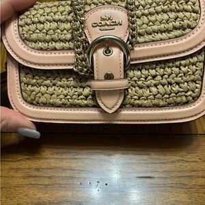 Coach Woven Crossbody Bag with Pink Trim